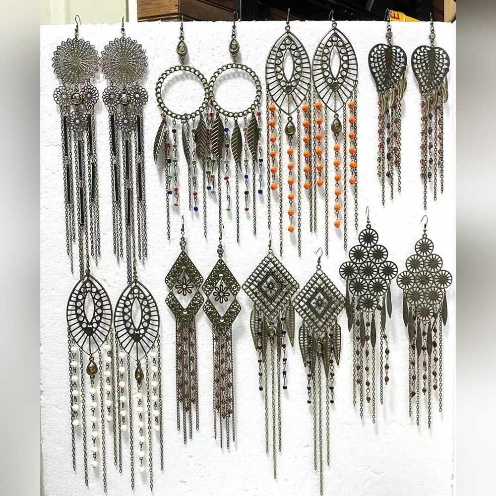 Wholesale Bundle Of 8 Brass Dangle Chandelier Earrings